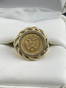 14K Carat 6G size 7 Gold Ring with Dos Pesos Coin