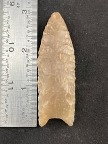 Plainview paleo point - Light brown semi-translucent Edward Plateau chert. Booker Co. Ex- Conners