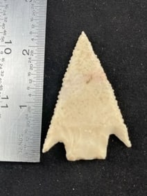 Castroville point - White chert, G-10, Thin, sharp and serrated. Coryell Co. Ex- Conners