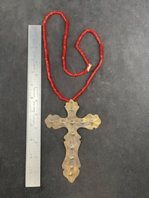 Trade Bead Necklace with Trade Cross Pendant Indian Artifact Arrowhead