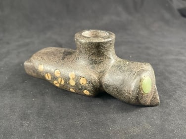 Stone Bird Effigy with Inlayed Eyes & Wings Indian Artifact Arrowhead