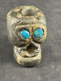 Human Effigy Stone Pipe with inlayed eyes Indian Artifact Arrowhead