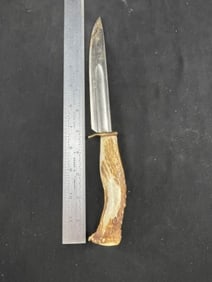 Hand Made Knife with Antler Handle Indian Artifact Arrowhead