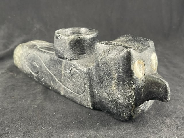 Large Owl Effigy Stone Pipe with Shell Inlayed Eyes Indian Artifact Arrowhead (1 of 8)
