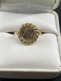 10K 2.7G size 9 Gold Ring with 1/20th oz 0.999 Gold Coin Republic & Singapor