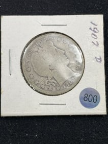 1907 D Barber Half Dollar Coin