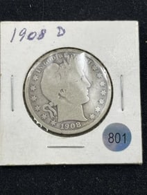 1908 D Barber Half Dollar Coin
