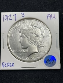 1927 S AU Peace Silver Dollar Coin