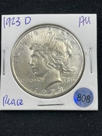 1923 D AU Peace Silver Dollar Coin