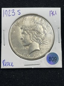 1923 S AU Peace Silver Dollar Coin