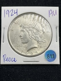 1924 AU Peace Silver Dollar Coin