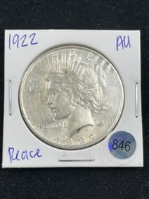 1922 AU Peace Silver Dollar Coin