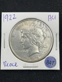 1922 AU Peace Silver Dollar Coin