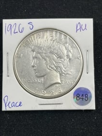 1926 S AU Peace Silver Dollar Coin