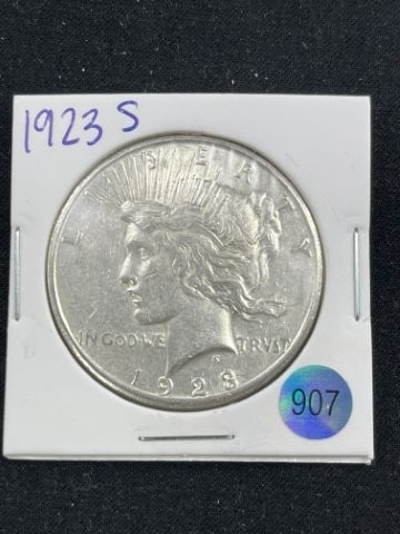 1923 S Peace Silver Dollar Coin: KEY WORDS: INDIAN ARTIFACT ARTIFACTS ARROWHEAD ARROWHEADS NATIVE AMERICAN MISSISSIPPIAN QUAPAW CADDO POTTERY COINS MORGAN DOLLAR PEACE DOLLAR SILVER COINS Arkansas. Now taking in consignments for pre-