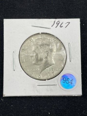 1967 Kennedy Half Dollar Silver Coin: KEY WORDS: INDIAN ARTIFACT ARTIFACTS ARROWHEAD ARROWHEADS NATIVE AMERICAN MISSISSIPPIAN QUAPAW CADDO POTTERY COINS MORGAN DOLLAR PEACE DOLLAR SILVER COINS Arkansas. Now taking in consignments for pre-