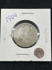 1909 Barber Quarter Dollar Coin