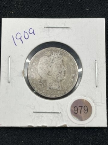1909 Barber Quarter Dollar Coin (1 of 2)
