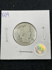 1914 Barber Quarter Dollar Coin