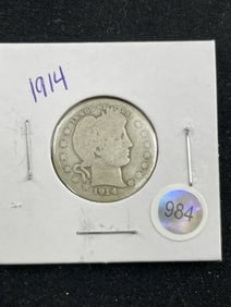 1914 Barber Quarter Dollar Coin