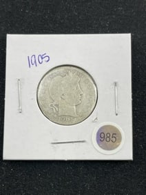 1905 Barber Quarter Dollar Coin
