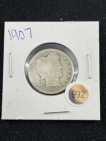 1907 Barber Quarter Dollar Coin