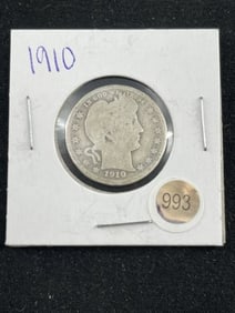 1910 Barber Quarter Dollar Coin