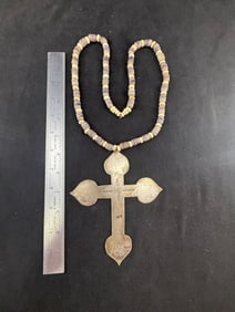 Hudson Bay Trade Cross Pendant with trade bead necklace Indian Artifact Arrowhead