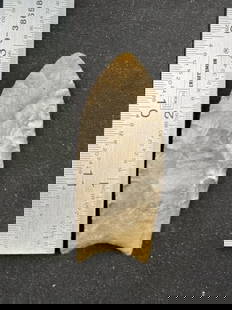 3" Clovis Indian Artifact Arrowhead: KEY WORDS: INDIAN ARTIFACT ARTIFACTS ARROWHEAD ARROWHEADS NATIVE AMERICAN MISSISSIPPIAN QUAPAW CADDO POTTERY COINS MORGAN DOLLAR PEACE DOLLAR SILVER COINS Arkansas. Now taking in consignments for pre-