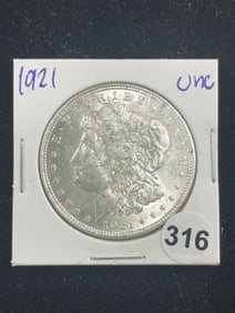 1921 UNC Morgan Silver Dollar Coin