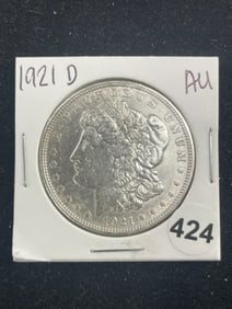 1921 D AU Morgan Silver Dollar Coin