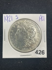 1921 S AU Morgan Silver Dollar Coin