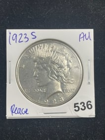 1923 S AU Peace Silver Dollar Coin