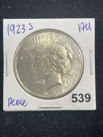 1923 S AU Peace Silver Dollar Coin