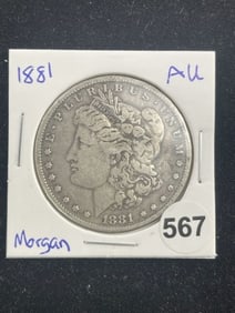 1881 AU Morgan Silver Dollar Coin