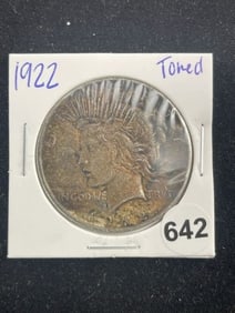 1922 Toned Peace Silver Dollar Coin
