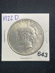 1922 D Peace Silver Dollar Coin