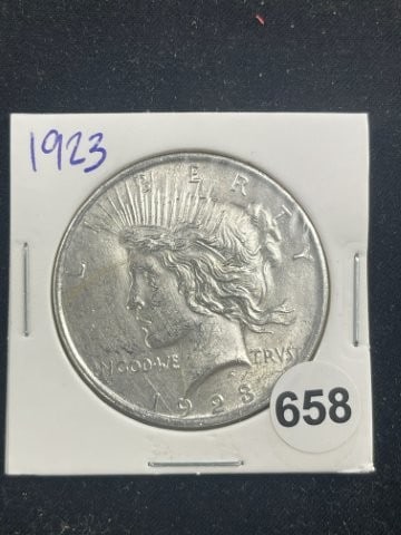1923 Peace Silver Dollar Coin: KEY WORDS: INDIAN ARTIFACT ARTIFACTS ARROWHEAD ARROWHEADS NATIVE AMERICAN MISSISSIPPIAN QUAPAW CADDO POTTERY COINS MORGAN DOLLAR PEACE DOLLAR SILVER COINS Arkansas. Now taking in consignments for pre-