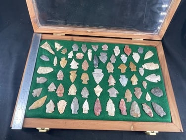 Group of Exceptionally Nice Arrowheads from Michael Knabe Collection wooden frame IS included