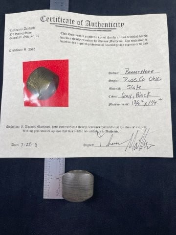 Bannerstone with Thomas Matthews COA from Ross County, Ohio Indian Artifact Arrowhead