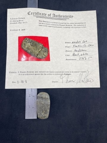 Miniature Axe with Thomas Matthews COA from Franklin County, Ohio Indian Artifact Arrowhead (1 of 8)