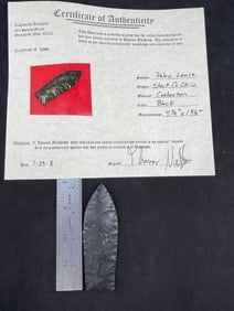 Paleo Lance with Thomas Matthews COA from Stark County, Ohio Indian Artifact Arrowhead