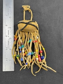Beaded Leather Pouch Indian Artifact Arrowhead
