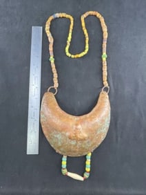 Medal Pendant with Trade Bead Necklace Indian Artifact Arrowhead