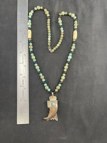 Bear Claw Pendant with Trade Bead Necklace