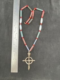 Trade Cross Pendant with Chevron Bead Necklace