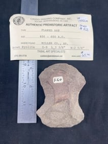 Flaked Axe with Paperwork Indian Artifact Arrowhead
