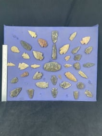 Nice Display of Arkansas Arrowheads glued on board Indian Artifact Arrowhead