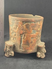 Pre-Columbian Three Legged Pottery Vessel minor rim damage great paint Indian Artifact Arrowhead