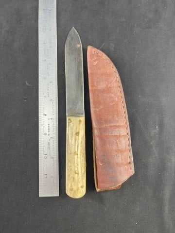 Bone Handle Knife with leather Sheath Indian Artifact Arrowhead: KEY WORDS: INDIAN ARTIFACT ARTIFACTS ARROWHEAD ARROWHEADS NATIVE AMERICAN MISSISSIPPIAN QUAPAW CADDO POTTERY COINS MORGAN DOLLAR PEACE DOLLAR SILVER COINS Arkansas. Now taking in consignments for pre-